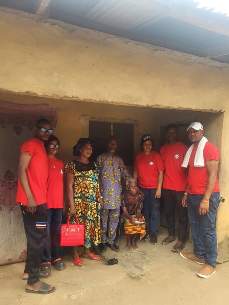 Supporting elderly woman