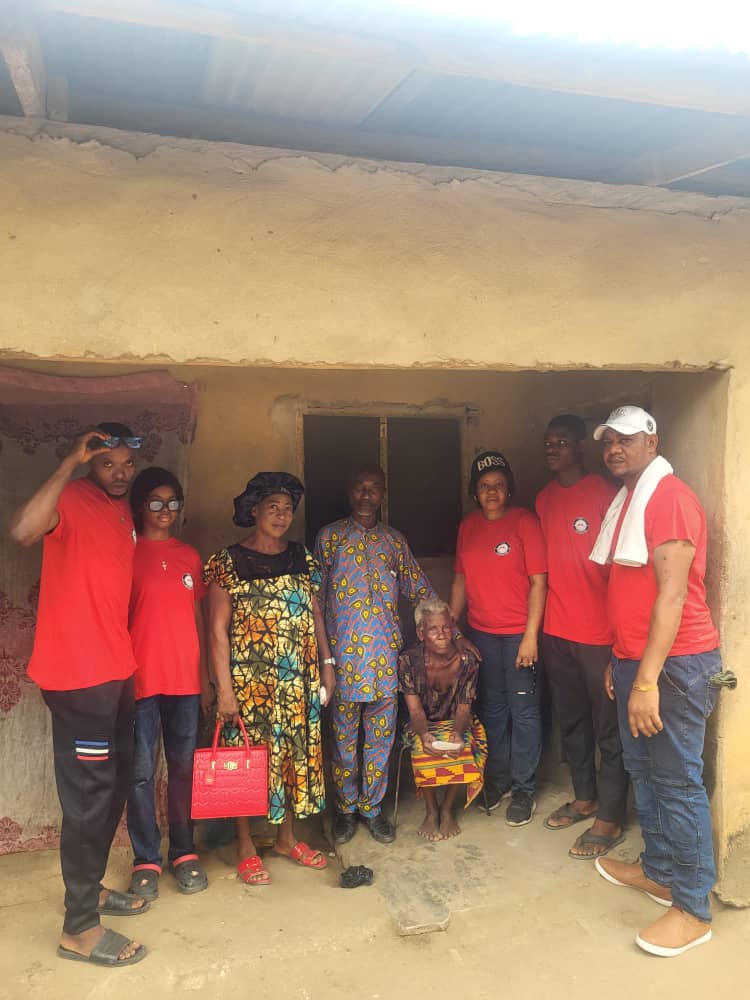 Supporting elderly woman